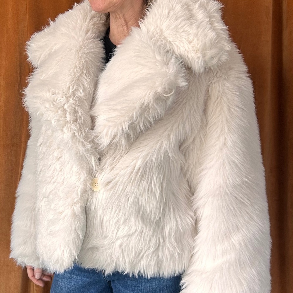 BR Reversible White Down Faux Fur Coat